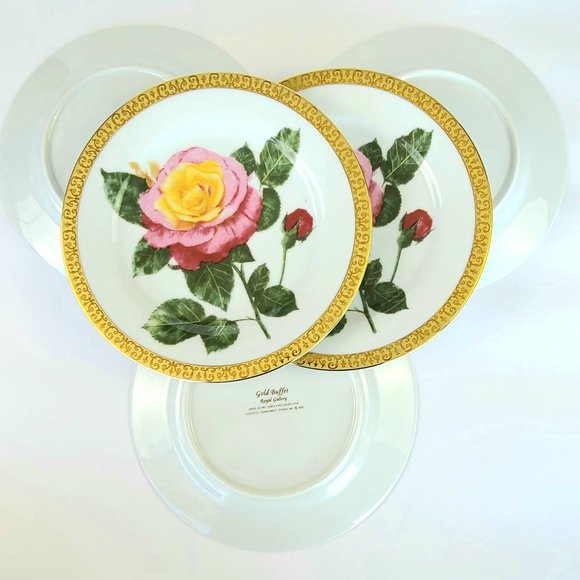 Vintage - Gold Buffet Royal Gallery - Pink Rose Pattern - Salad Plates - 6 - Picture 10 of 12